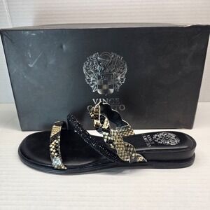 Vince Camuto Aruelle Sandals Women's 8M Black Warm Vanilla‎ Python Exotic